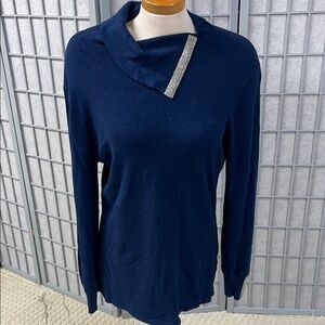 Coco Y Club Blue Turtleneck Sweater with Asymmetrical Collar, Women’s Medium